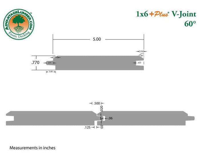 1 x 6 +Plus® Ipe Wood 60° V-Joint - Advantage Lumber
