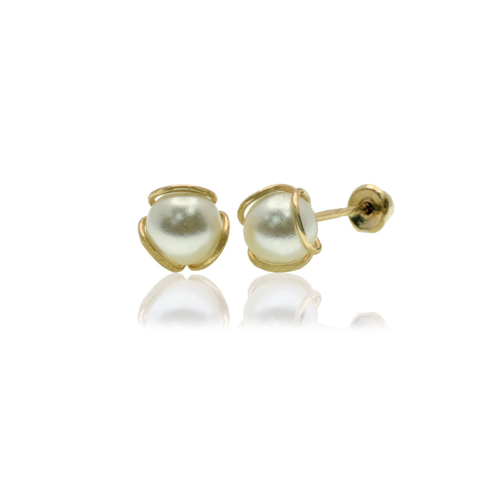 14 Karat Yellow Gold 4.4mm Synthetic Pearl Screw Back Earring - 14E00036