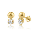 14 Karat Yellow Gold Round CZ Screw Back Earring | Silver Palace Inc.
