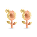 14 Karat Yellow Gold Two Tone Sunflower Screw Back Earrings - 14E00392