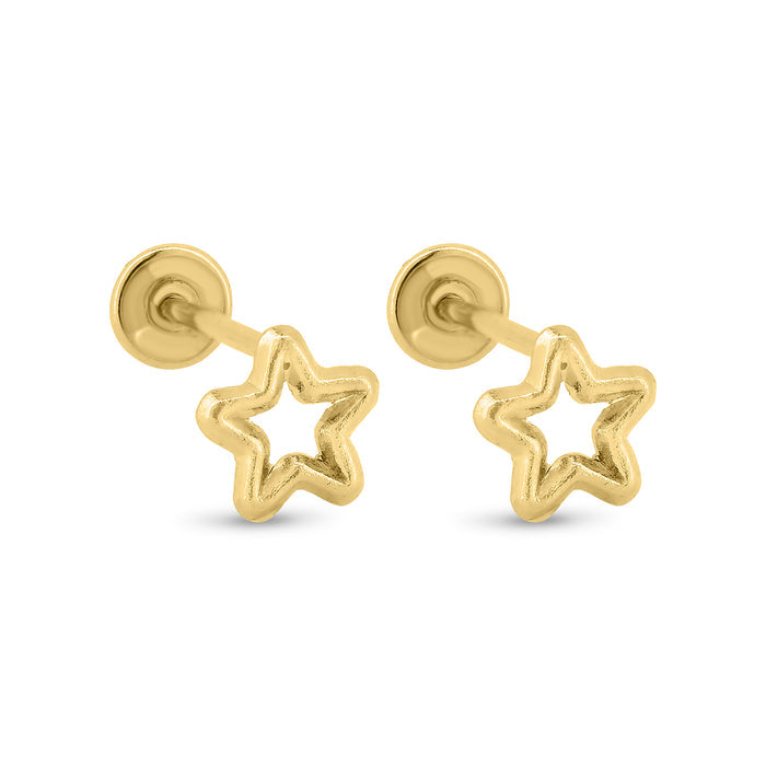 14 Karat Yellow Gold Star Outline Screw Back Earrings - 14E00396