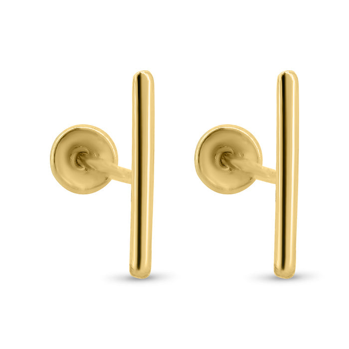 14 Karat Yellow Gold Bar Screw Back Earrings - 14E00398