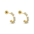 14 Karat Yellow Gold Semi Hoop Clear CZ Screw Back Earrings - 14E00399