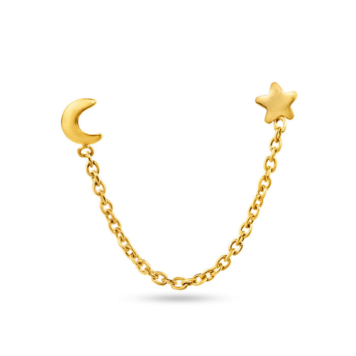 14 Karat Yellow Gold Double Piercing Star and Moon Screw Back Earrings - 14E00400