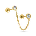 14 Karat Yellow Gold Double Piercing Clear CZ Screw Back Earrings - 14E00401