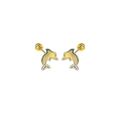 14 Karat 2 Toned Dolphin Screw Back Earrings - 14E00408
