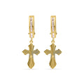 14 Karat Yellow Gold 12.8mm Hoop Half Studded Clear CZ Diamond Cut Cross Latch Box Earrings - 14E00453
