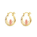 14 Karat Yellow Gold 17.8mm Two Tone Hoop Studded Clear CZ Our Lady of Guadalupe Latch Box Earrings - 14E00456