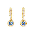 14 Karat Yellow Gold 12.6mm Hoop Studded Clear CZ Evil Eye Latch Box Earrings - 14E00458