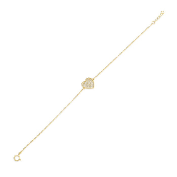 14 Karat Yellow Gold Diamond Cut Heart Studded CZ Charm Adjustable Bracelet - 14KB0011