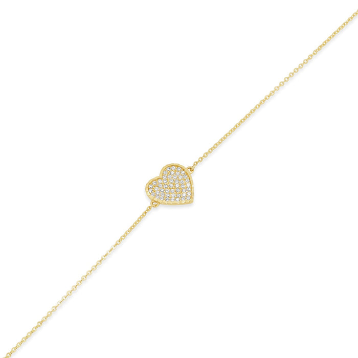 14 Karat Yellow Gold Diamond Cut Heart Studded CZ Charm Adjustable Bracelet - 14KB0011