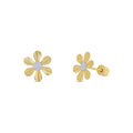 14 Karat Yellow and White Gold Iridescent Daisy Earrings - 14KE0001