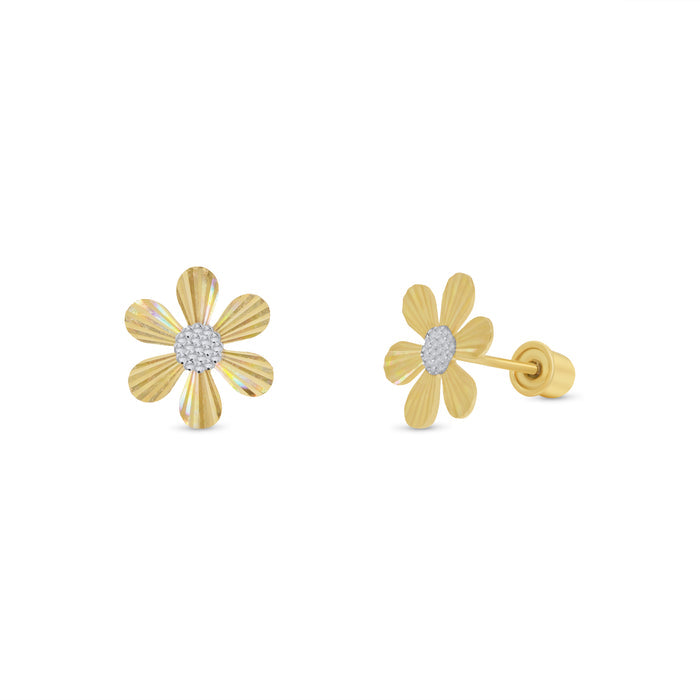 14 Karat Yellow and White Gold Iridescent Daisy Earrings - 14KE0001