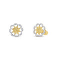 14 Karat Yellow and White Gold Diamond Cut Flower Earrings - 14KE0002