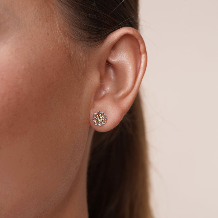 14 Karat Yellow and White Gold Diamond Cut Flower Earrings - 14KE0002