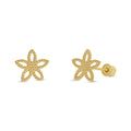 14 Karat Yellow Gold Diamond Cut Star Flower Earrings - 14KE0003