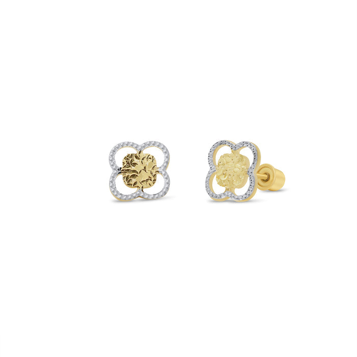 14 Karat Yellow Gold Diamond Cut Cut Out Flower Earrings - 14KE0007