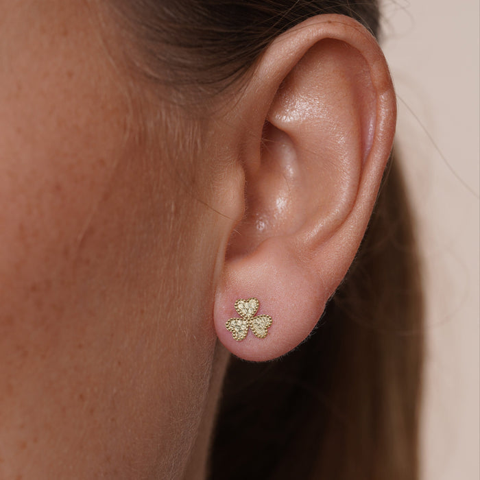 14 Karat Yellow Gold Beaded and Honeycomb Clover Earrings - 14KE0010