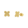 14 Karat Yellow Gold Beaded and Iridescent Diamond Cut Clover Earrings - 14KE0012