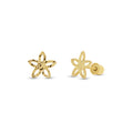 14 Karat Yellow Gold Diamond Cut Star Flower Earrings - 14KE0013