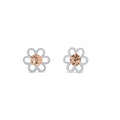 14 Karat White and Rose Beaded and Gold Diamond Cut Flower Earrings - 14KE0014