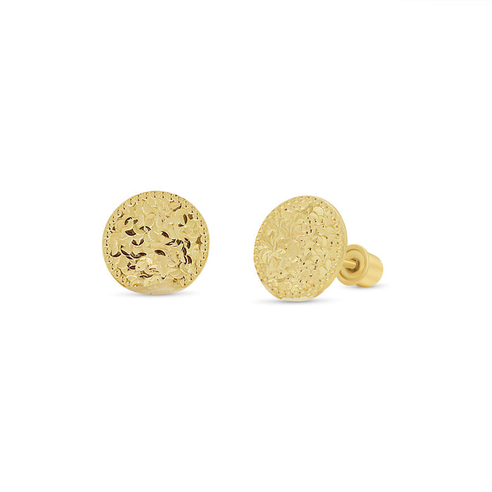 14 Karat Yellow Gold Beaded and Confetti Diamond Cut Disc Earrings - 14KE0015