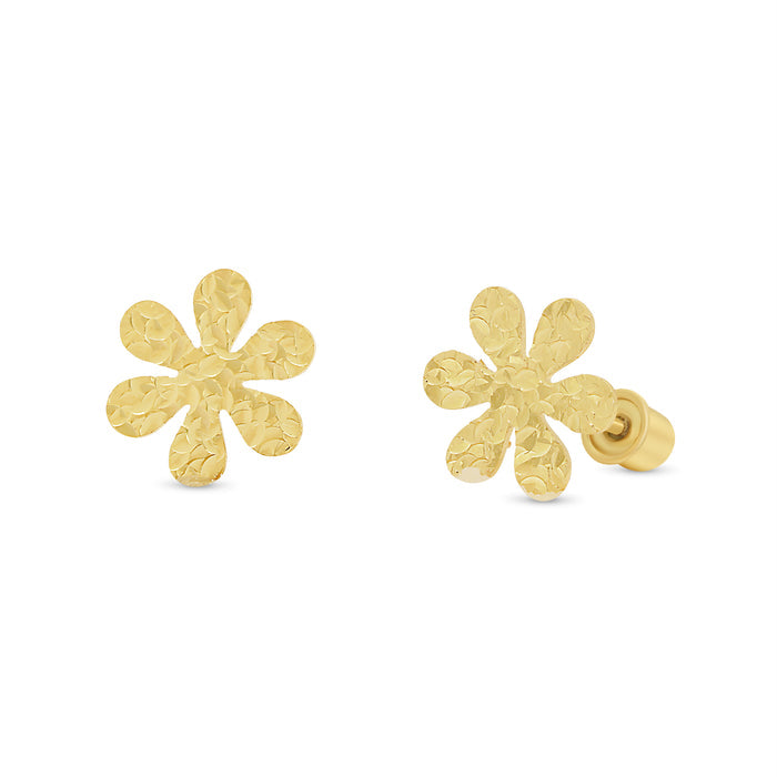 14 Karat Yellow Gold Confetti Diamond Cut Flower Earrings - 14KE0018