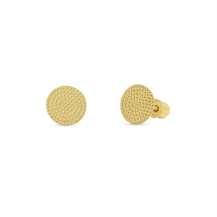 14 Karat Yellow Gold Beaded Disc Earrings - 14KE0019