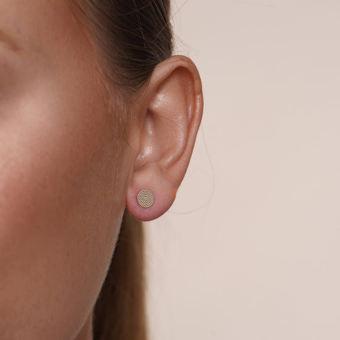 14 Karat Yellow Gold Beaded Disc Earrings - 14KE0019