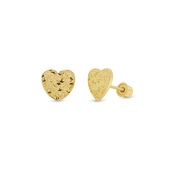 14 Karat Yellow Gold Diamond Cut Confetti Heart Earrings - 14KE0020