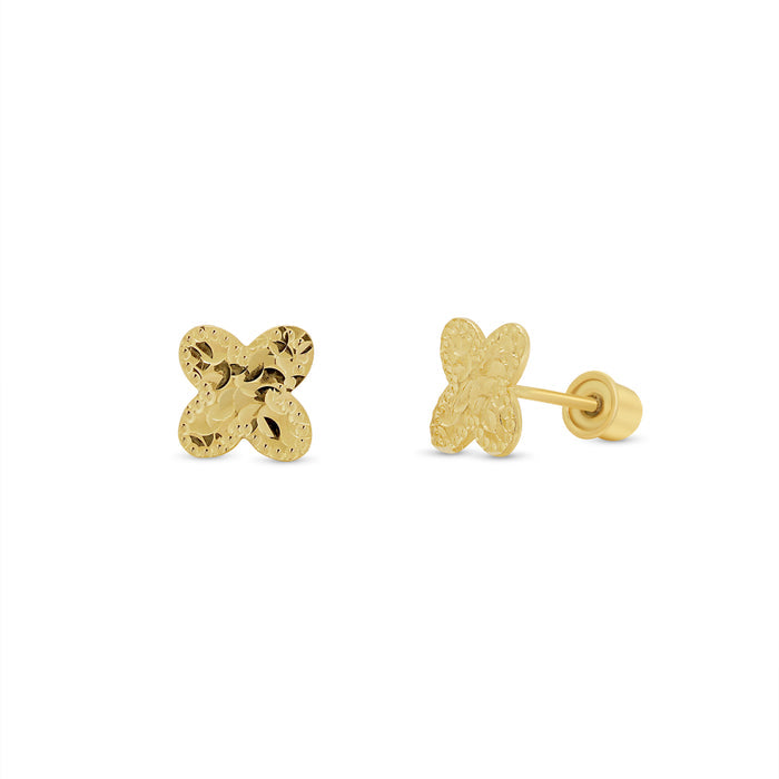 14 Karat Yellow Gold Beaded and Diamond Cut Confetti Clover Earrings - 14KE0021