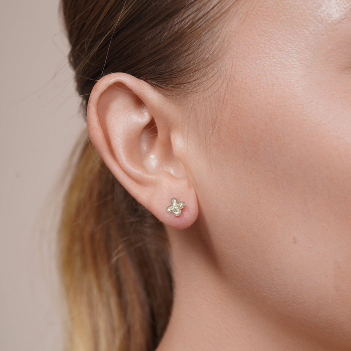 14 Karat Yellow Gold Beaded and Diamond Cut Confetti Clover Earrings - 14KE0021