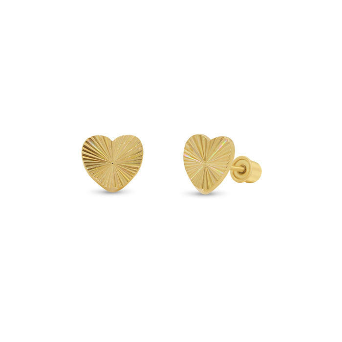 14 Karat Yellow Gold Diamond Cut Iridescent Heart Earrings - 14KE0024