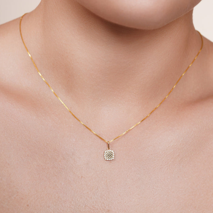 14 Karat Yellow Gold 6.9mm Diamond Cut Square CZ Studded Pendant - 14KP0003