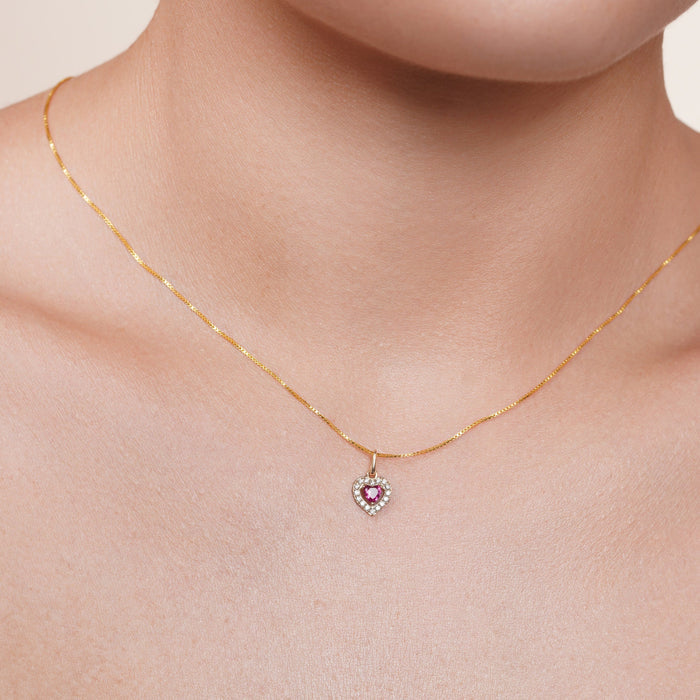 14 Karat Yellow Gold 8.5mm Heart Red Middle CZ and Clear CZ Pendant - 14KP0005