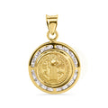 14 Karat Yellow Gold Round Saint Benedict Medal Prayer Clear CZ 16.6mm Pendant - 14P00131