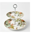 Enhanced Porcelain 2-tier cake stand with botanical and wildlife design, chrome handle