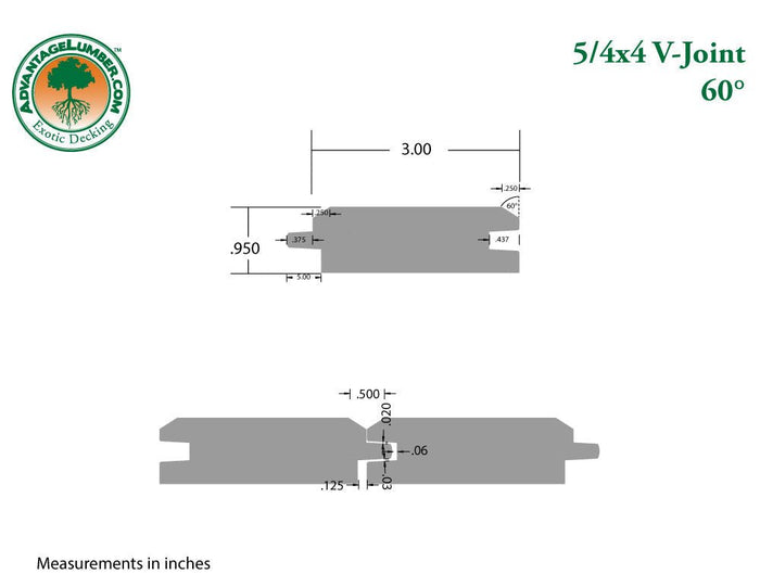 5/4 x 4 Ipe Wood 60° V-Joint - Advantage Lumber