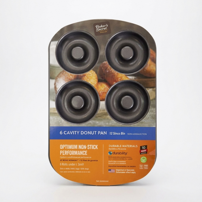 6 cavity Donut Pan Bakers Secret Optimum Non-Stick performance 12.5" x 8"