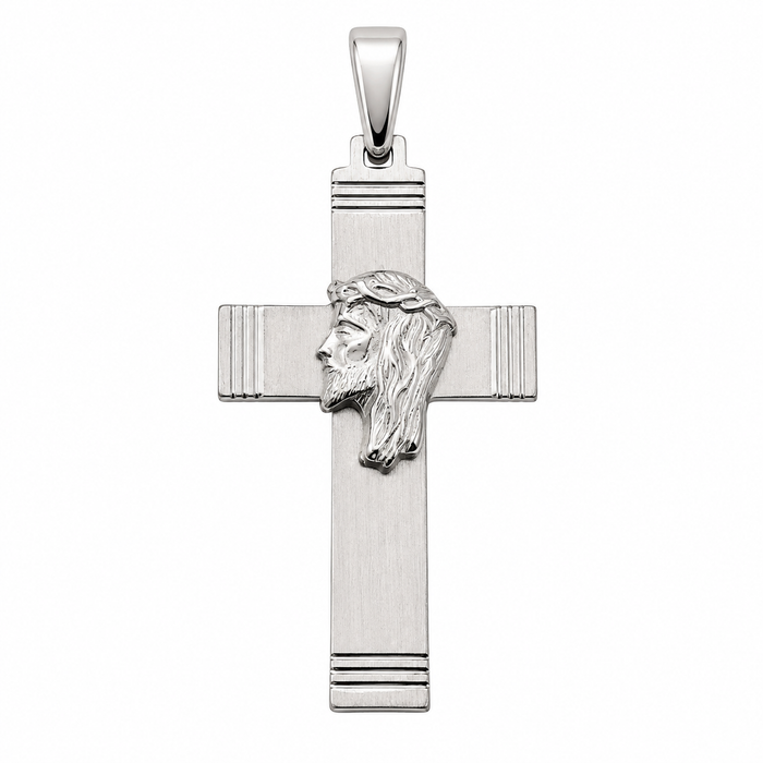 925 Silver Jesus Head Matte Cross Pendant- SPP00092