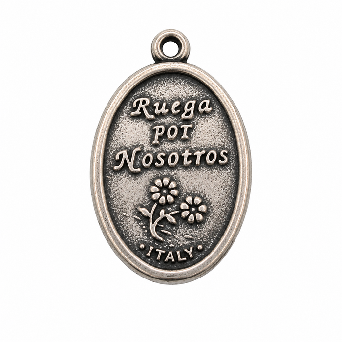 925 Silver Oxidized Oval Double Sided Holy Spirit Pray For Us Charm- CHARM00174