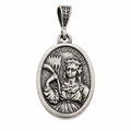 925 Silver Oxidized Oval Saint Barbara / Pray For US Charm- CHARM00179