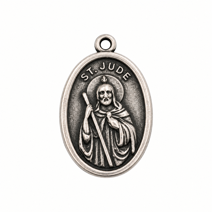 925 Silver Oxidized Oval Saint Jude/ Pray For Us Charm- CHARM00175