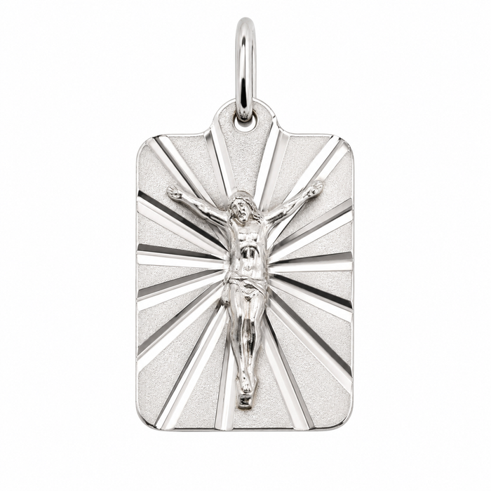 925 Silver Sunburst Crucifix Rectangle Pendant- SPP00088