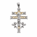 925 Sterling Silver 2 Toned Plated Caravaca Cross Clear CZ Pendant - GMP00220RG