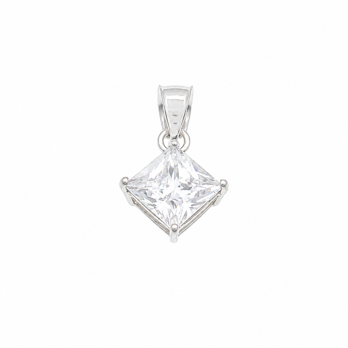925 Sterling Silver 7mm Princess Cut CZ Charm Pendant- CHARM00135