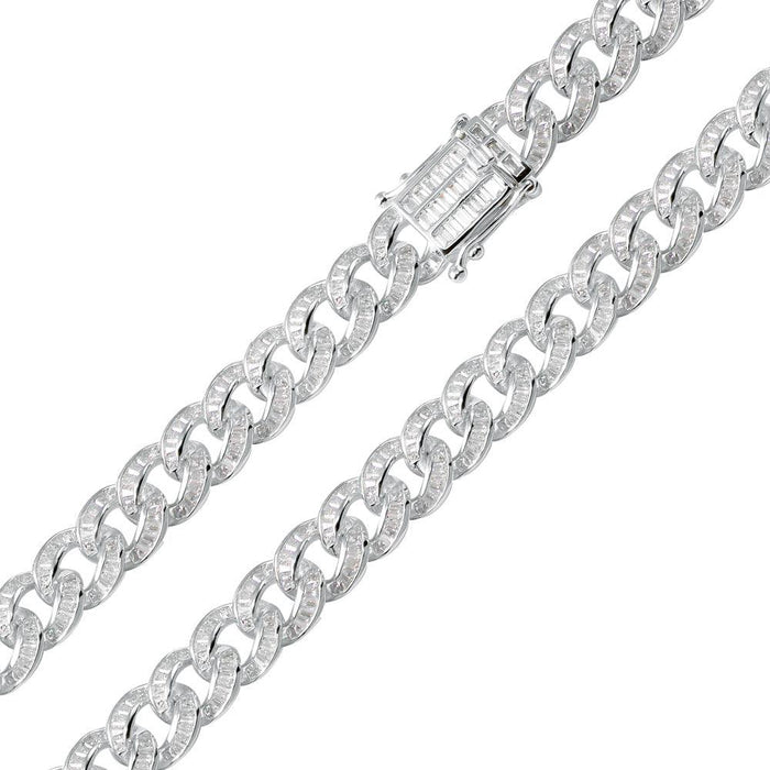 Silver 925 Rhodium Plated Baguette CZ Encrusted Curb Chains 10.9mm - CHCZ116 RH | Silver Palace Inc. #plating_rhodium