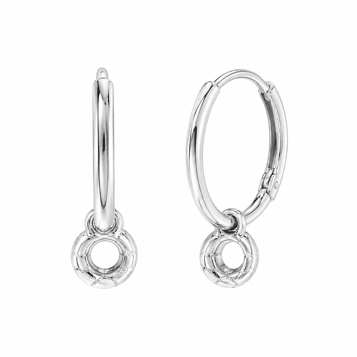 925 Sterling Silver Ball Charm Hoop Earring - TGE00023