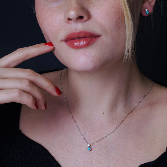 Silver 925 Black Rhodium Turquoise Center Stone Halo Set - STS00537 | Silver Palace Inc.