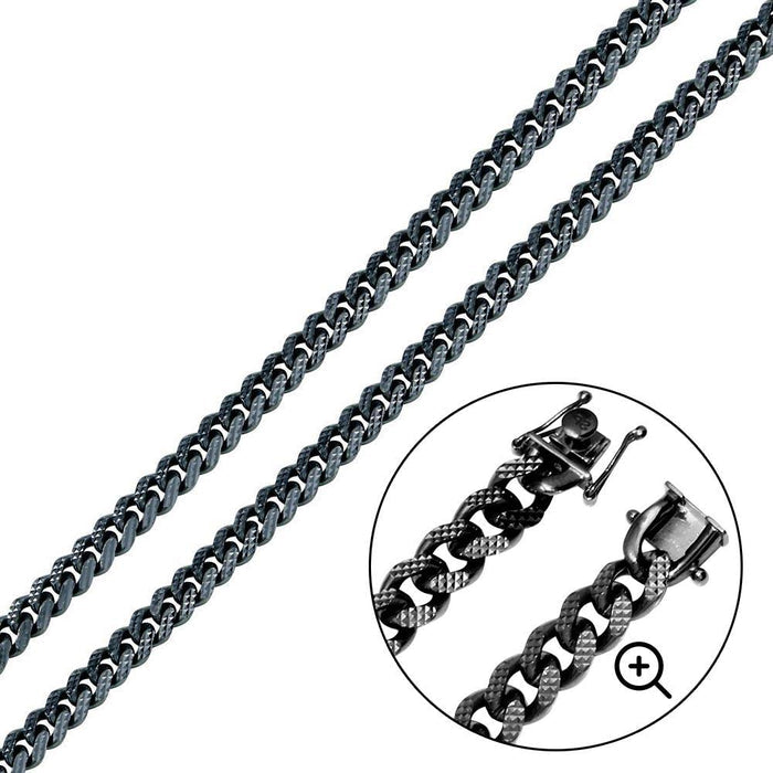 Silver 925 Miami Curb Platinlux Plated One Sided Pyramid Pave 200 Box Lock 7mm - CH956A BLK | Silver Palace Inc.
#plating_black rhodium